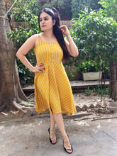 Mustard striped crepe dress
